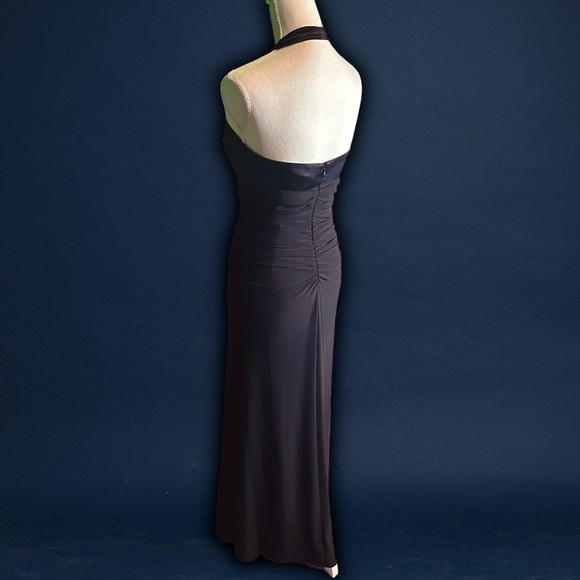 NWT Laundry By Shelli Segal Black Silk Ruched Bodice Halterneck Gown Size 4P - Picture 10 of 15